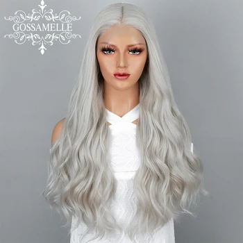 

Gossamelle Platinum Blonde Wig Long Wave Synthetic Wigs Ash Blonde Lace Front Wig Sliver Grey Cosplay Wigs For Women