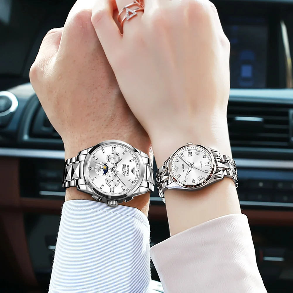 OUPINKE Automatic Couple Watches Pair Men and Women Mechanical Sapphire Luxury Brand Watch for Lovers 2pcs Waterproof Gift Set