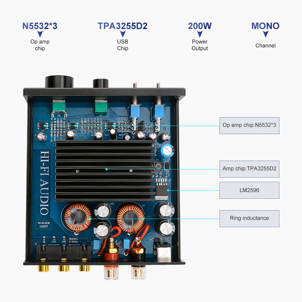 Aiyima-amplificador de Altifalante de Potência Áudio Doméstico Hifi Ne5532 op Amp Ajuste Agudos Baixo A3001 Tpa3255 300w Mono Tpa3255 - Image 2