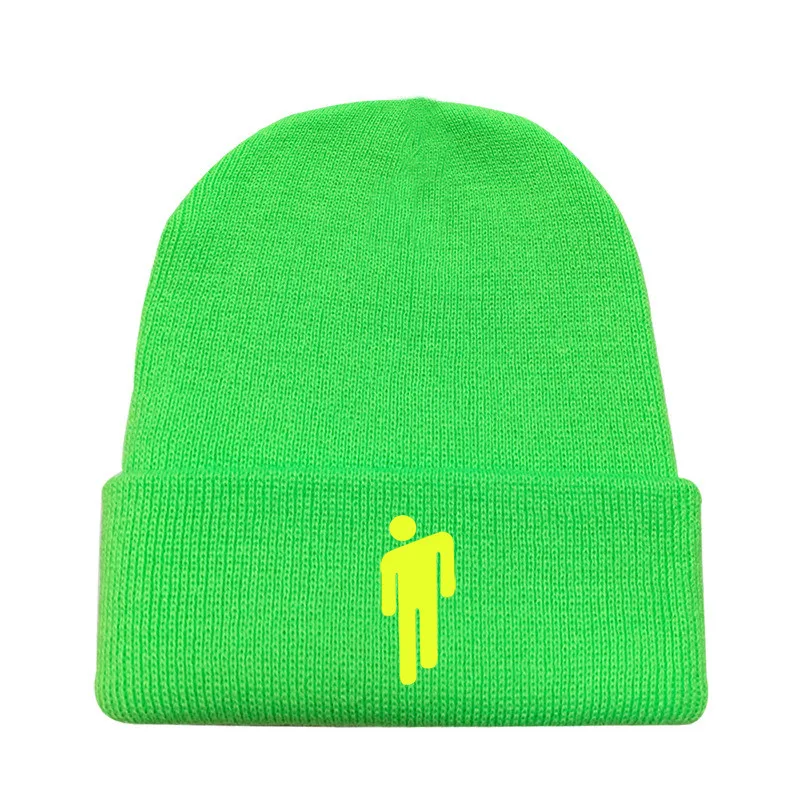 4 цвета, вязаная зимняя шапка Billie Eilish, одноцветная вязаная шапка в стиле хип-хоп, шапка Skullies, подарки, теплая зимняя шапка для мальчиков и девочек - Цвет: green - style 2