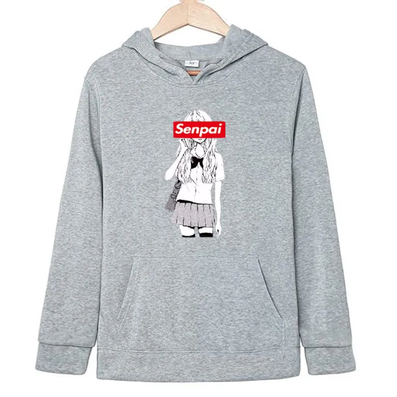 Light gray Осенне-зимняя мода Senpai толстовка с капюшоном Аниме толстовки японские толстовки для мужчин школьная Девушка Печать Harajuku Толстовка для женщин - Цвет: Light gray