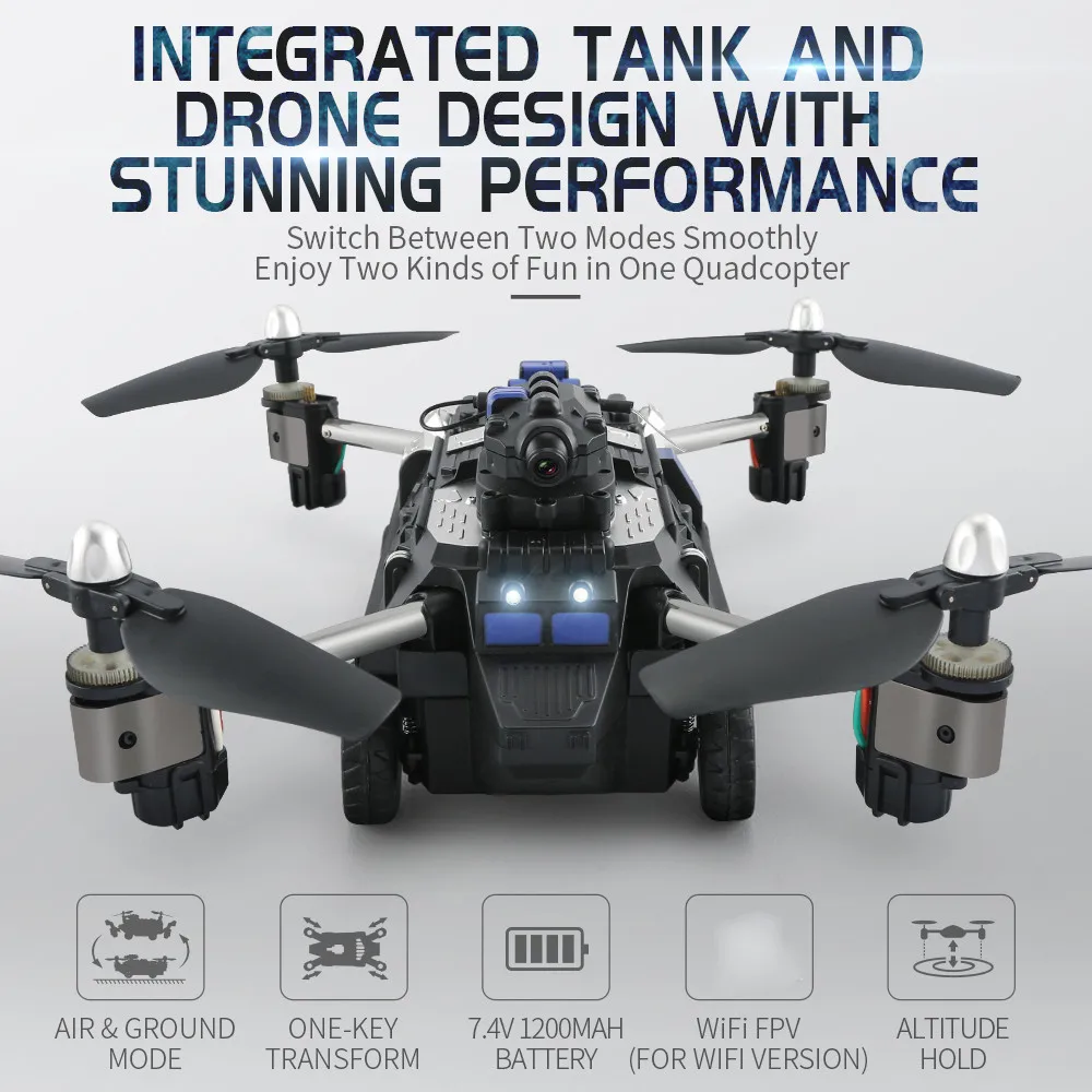 

JJR/C JJRC H40WH WIFI FPV With 720P HD Camera Altitude Air Land Mode RC Quadcopter Car Drone Helicopter Toys RTF VS H37 H36