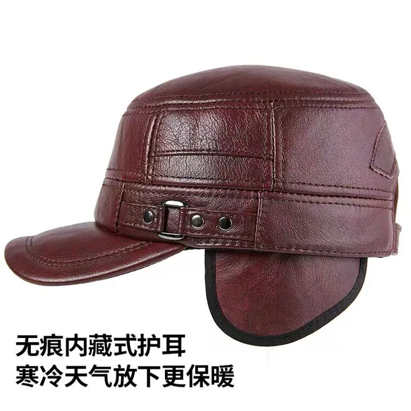 Leather Hat Genuine Leather Cap Men's Flat Caps Army Military Hat Elegant Man Baseball Cap British Vintage Cowhide Leather Hats
