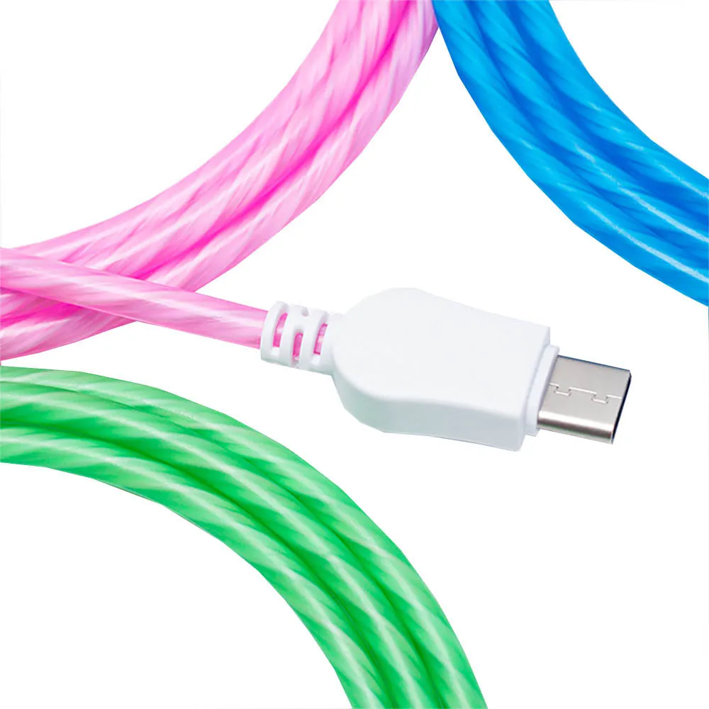 Кабель для мобильного телефона Micro USB мигающий кабель usb type C зарядный кабель 2A красный розовый белый зеленый 1 м 2 м