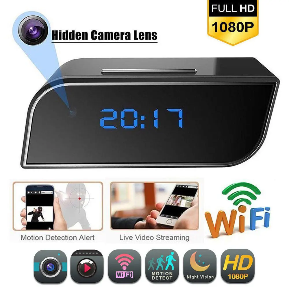 

HD 1080P WIFI Mini Camera Alarm Clock IR Security Motion Detection Nanny Clock support APP Remote View and Control IP Camera