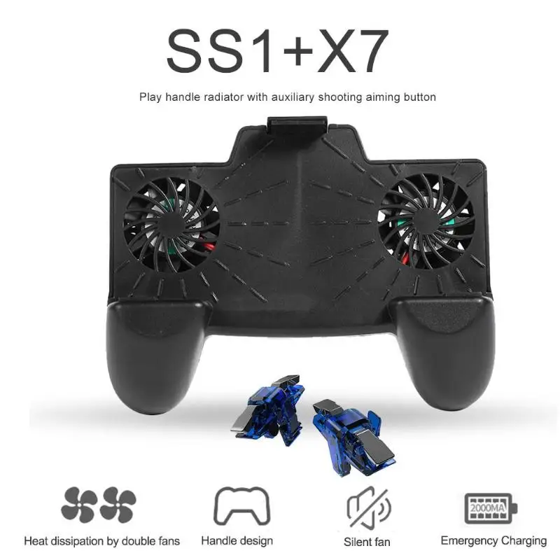  SS1+X7 Game Controller L1 R1 Trigger Cooling Fan for PUBG Support 4-6 inch Phone Built-in 2000MAH L