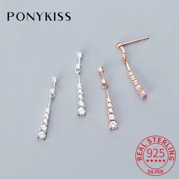 

PONYKISS S925 Sterling Silver Trapezoidal Zircon Dangle Drop Earrings Fashion Women Party Delicate Elegant Accessories Fine Gift