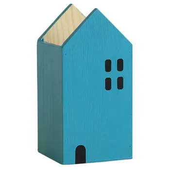 

Creative House Shape Wooden Pencil Pen Holder Desktop Organizer Container Brush Pot Stationery School Office Supplies
