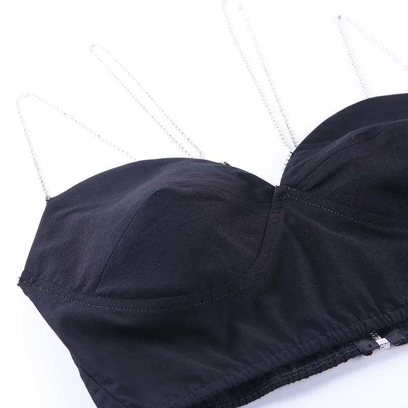SIDDONS Diamond Chain Crop Tops Women Sexy Bottom Wrapped Chest women Black Cropped Elegant Camisole Strapless Ladies Tube Tops