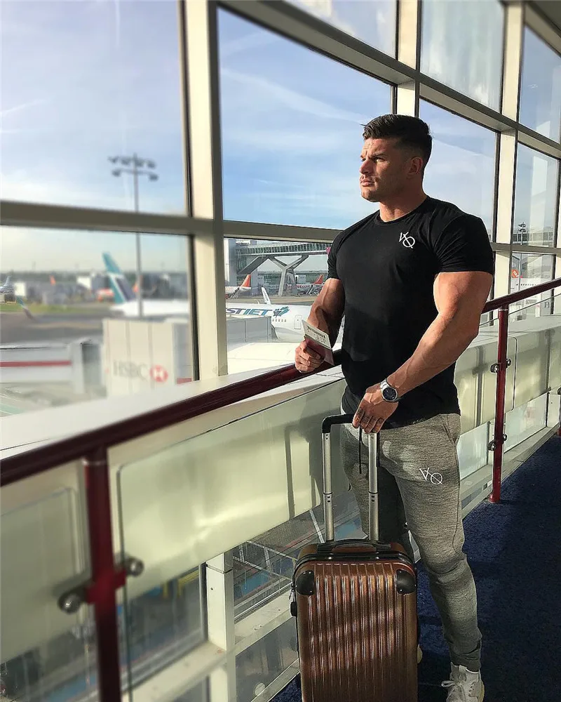 Muscle Dr. Brothers, летняя мода, Европа и Америка, мужская спортивная футболка для отдыха, облегающая, для фитнеса, бега, тренировок, с коротким рукавом