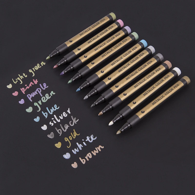 10Pcs/Box Drawing Painting Marker Pens Metallic Color for Black Paper Art Supplies Stationery material escolar|Маркеры-краски| |