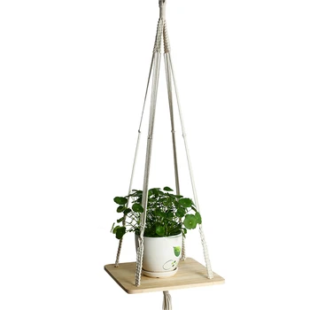 

Macrame Vintage Flower Pot Garden Plant Hangers Wall Vases Knotted Lifting Rope Wooden Shelf Decorative Home Indoor Holder