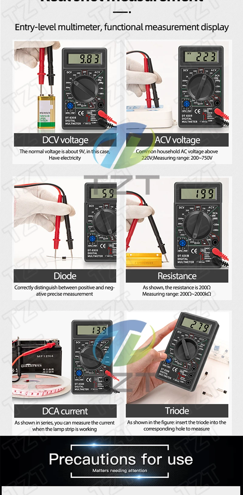 1/3 Stück DT830B LCD Digital-Testermodul 750/1000V Strom- und Spannungserkennungsmodul Ohm-Tester Hochsicheres Handmessgerät – Detail 6