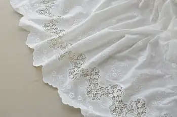 

High Quality Cotton Fabric Crochet Eyelet Floral Embroidery Lace In Off White For Evening Dress, Overlay, Costume, Home Decor