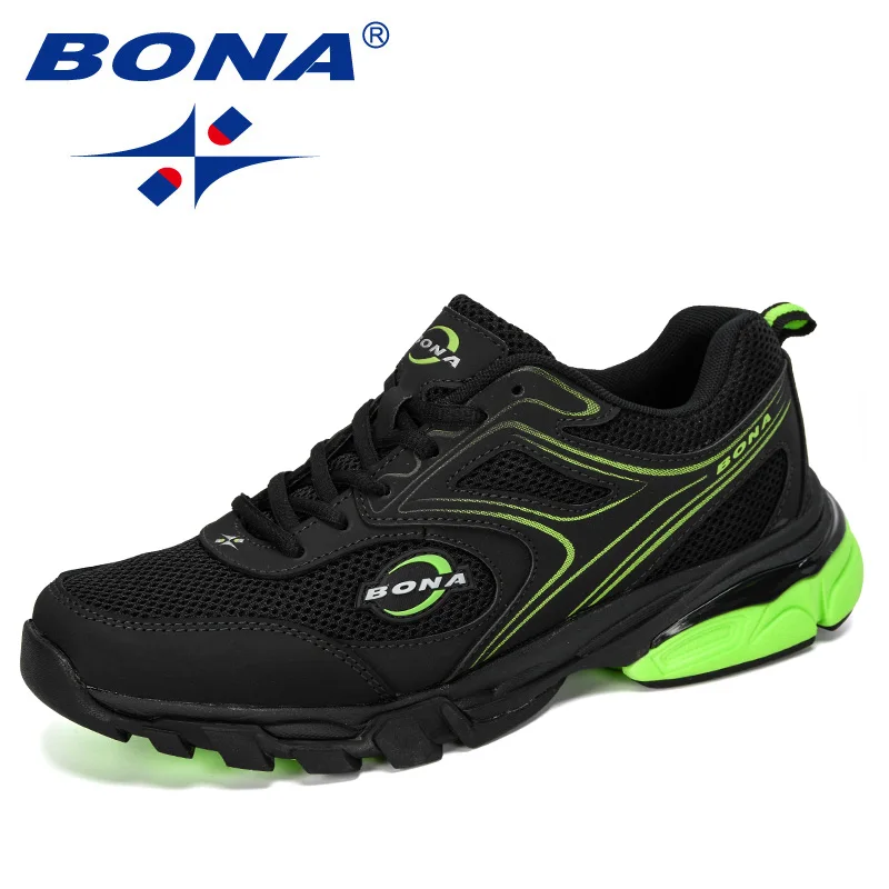 Charcoal grey Fgreen BONA/ Новые Дизайнерские повседневные туфли воздухопроницаемые кроссовки для мужчин, мужские кроссовки на плоской подошве, Уличная обувь для отдыха, Мужская модная обувь на шнуровке - Цвет: Charcoal grey Fgreen