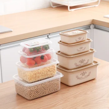 

4 In 1 Set Storage Box Fresh Bowl Set Food Container with Lids Fruit Organizer Lunch Box Storage Box Refrigerator Fresh Bowl