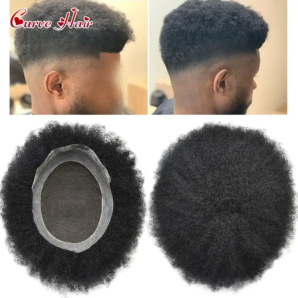 Afro Black Men Toupee Kinky Curly Wig French Lace African America Human Hair System Thin Skin Around Afro Wavy Toupees Aliexpress