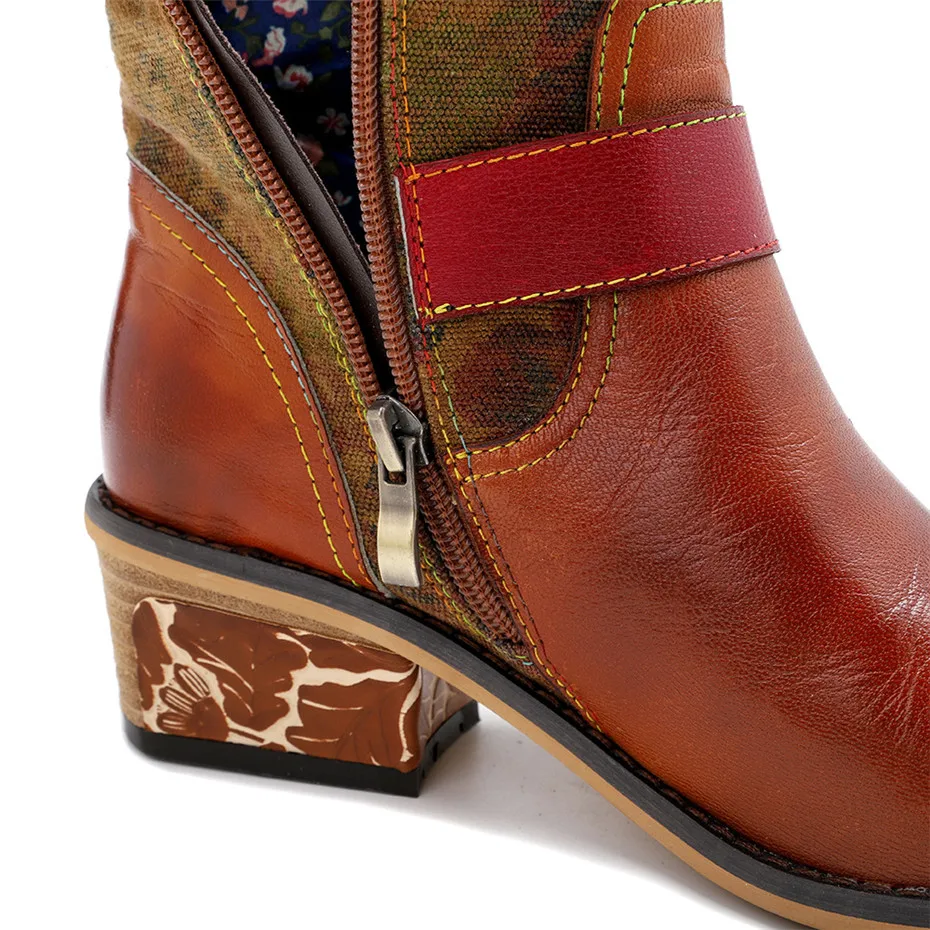 2020 Autumn Winter New Women's Knee High Riding Boots Ethnic Genuine Leather High Heels Female Western Boots Footwear Handmade (8)