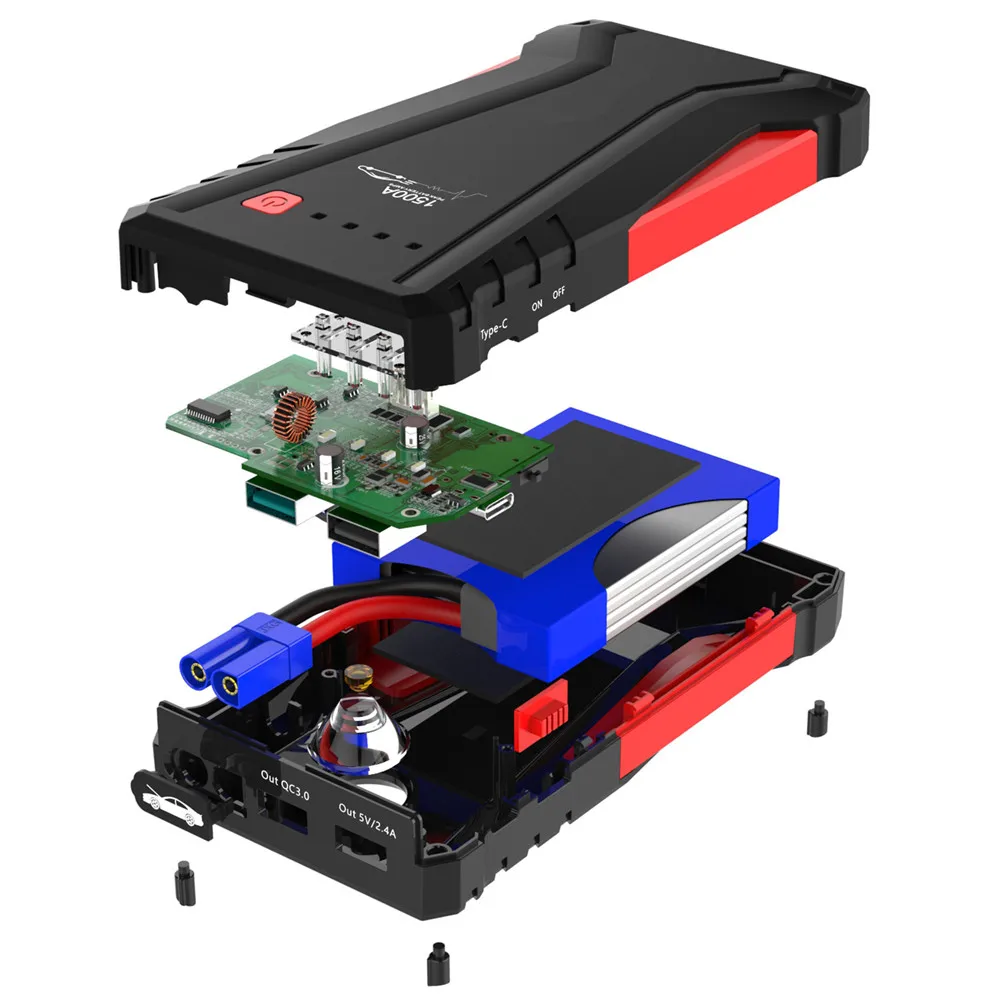 Высокая Мощность 12V 1500A пусковое устройство Мощность банк Портативный автомобиль скачок стартер бензин дизельный автомобиль Зарядное устройство для автомобиля Батарея усилитель светодиодный