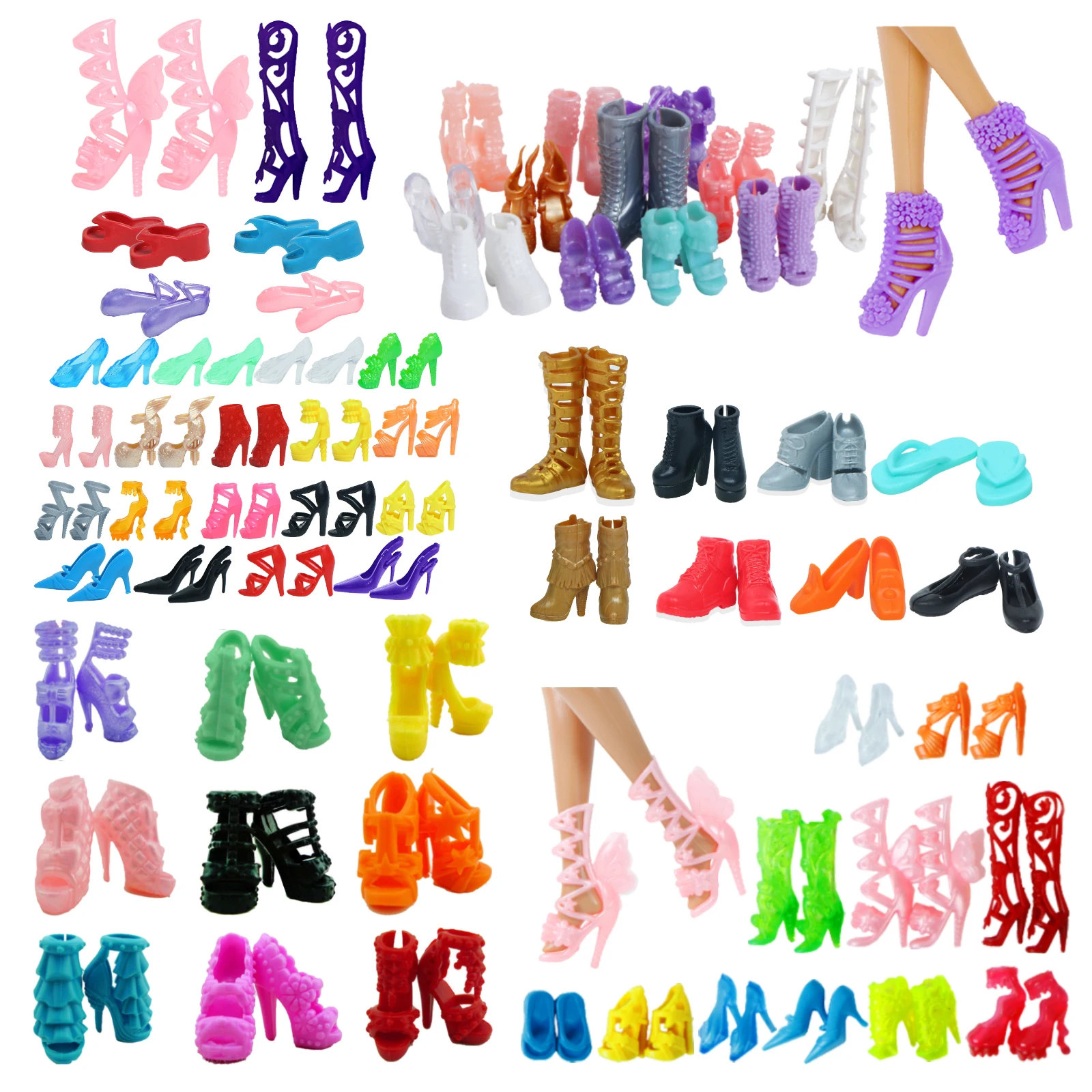 High Quality Mix Style Dolls Shoes Fashion Colorful High Heels Assorted Cute Sandals Shoes For Barbie Doll Accessories DIY Toys