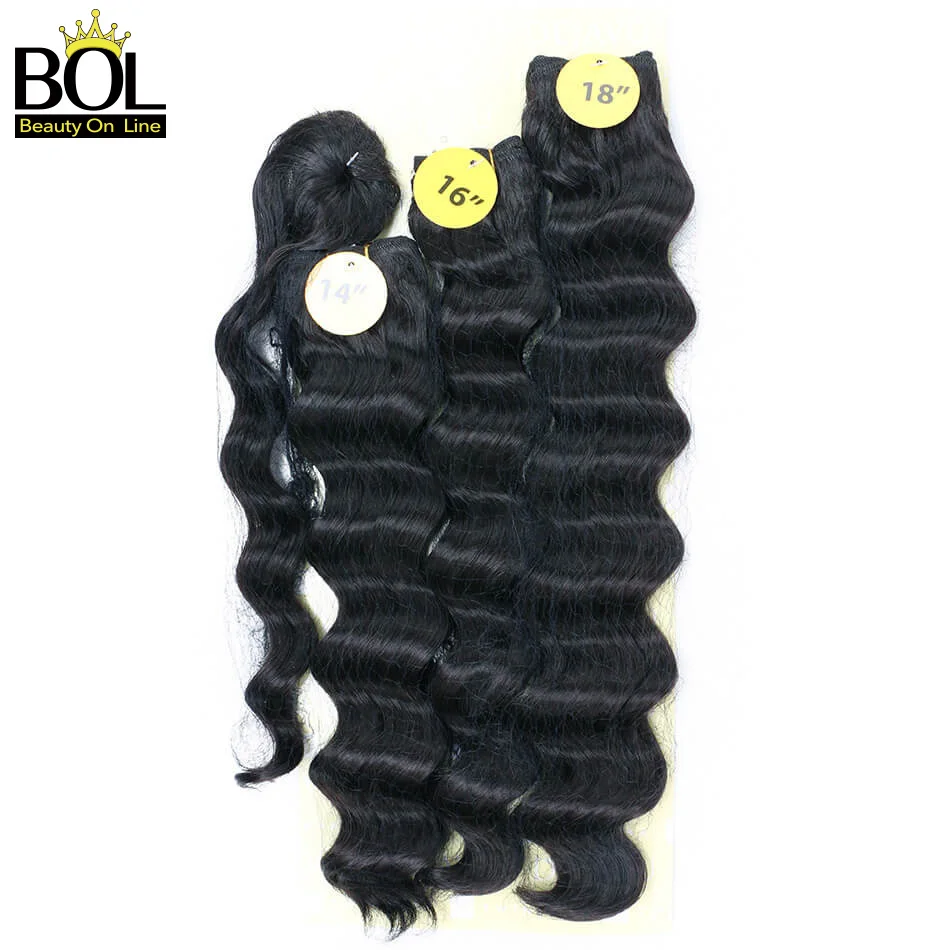 Красота на линии свободные волнистые волосы пряди синтетические волосы ткет 1"-18" пряди с закрытием волосы для наращивания черный цвет для женщин