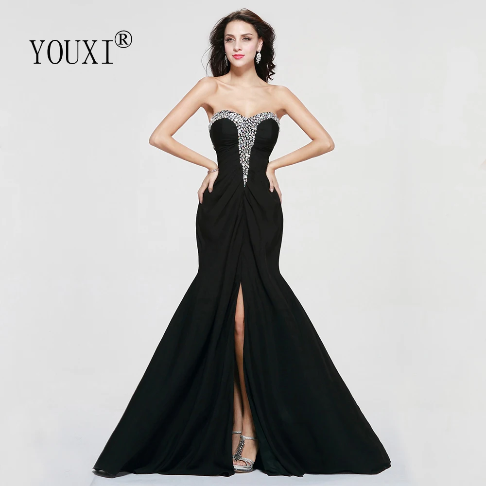 Sexy Sweetheart Mermaid Prom Dresses Long Vestido Longo Women Chiffon Pleated Crystal Criss