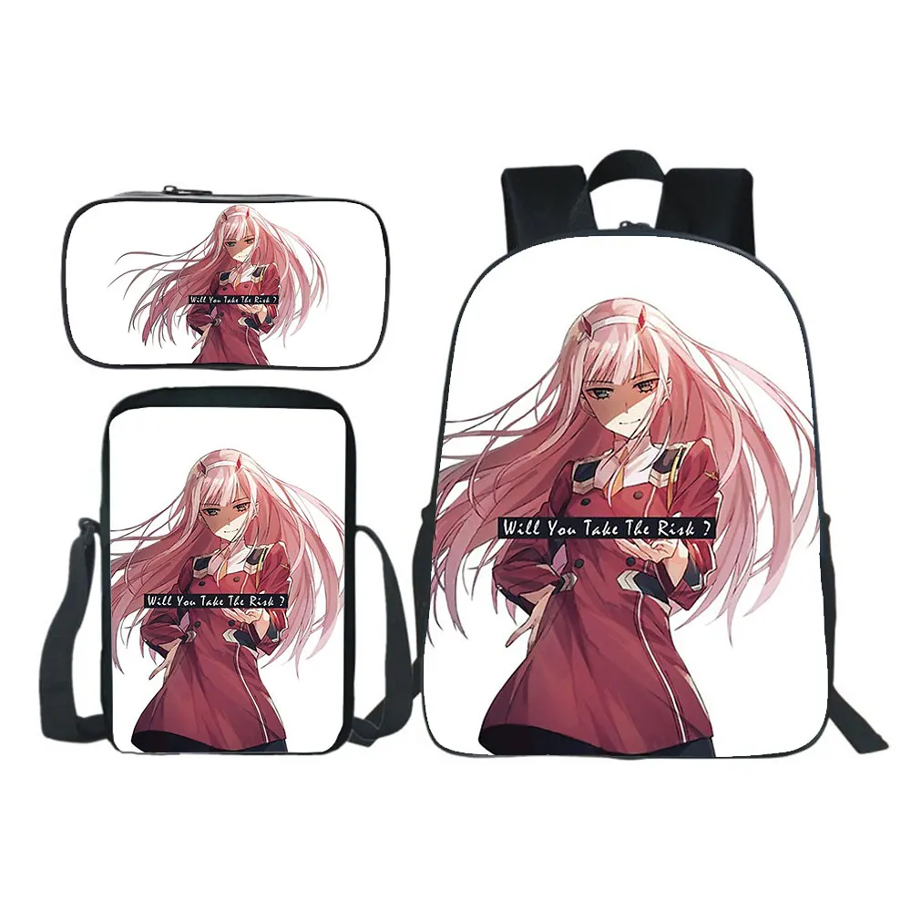 DARLING in the FRANXX Backpack 3pcs Set Boy Girl SchoolBag Teens Bookbag Kid Rucksack Gift(backpack+shouder Bag+pen Bag)