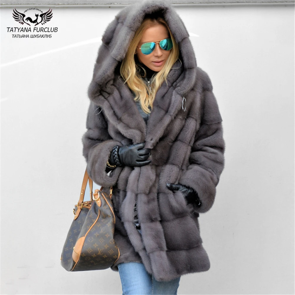 Milyfuer новое зимнее пальто из настоящего меха Капор из норки пальто с меховой пояс плюс Размеры модные натуральный мех тонкий Keepwarm пальто