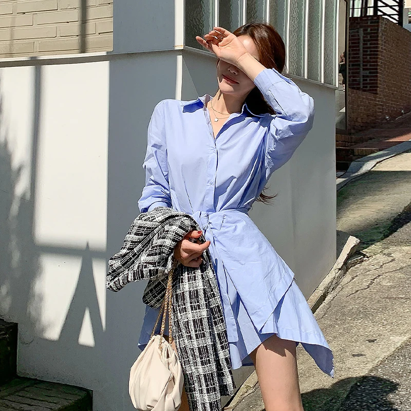 Han edition of the new fall show temperament of thin dress shirt design is irregular