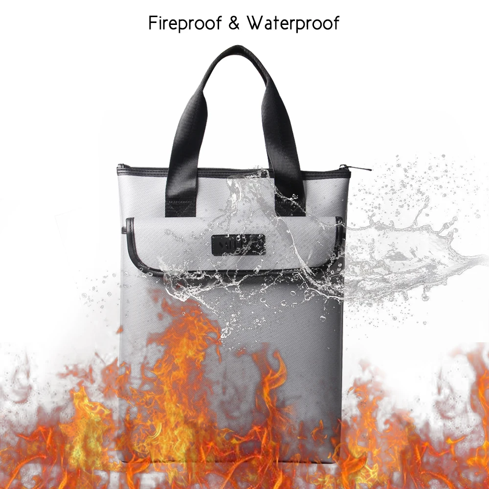 15* 11inch Portable Fireproof Document Bag Holder Pouch Business Kit Fire& Water Resistant File Folder Safe Storage for Laptop