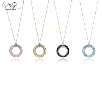 

2020 New Arrival Cubic Zirconia Zircon Stone Pendant Necklace With Circle Hoop/ Double Hoop Circle Pendant Initial Necklace Gift