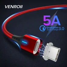 Магнитный usb-кабель Venroii 5A type C для huawei mate 20 Lite P30 Pro, нейлоновый провод для быстрого заряда для телефона Xiaomi, шнур для быстрой зарядки