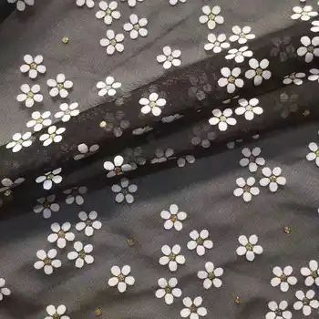 

2020 New Soft High-density Fine Mesh Flower Glue Printing Gold Powder Glitter High Quality Designer Material Lace Tulle Fabric