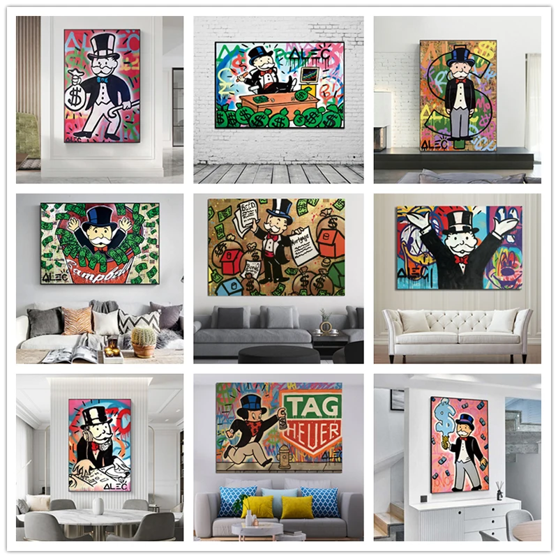 Street Graffiti Art Alec Monopoly Canvas Posters and Print Paintings on The Wall Cuadros for Home Decor Pictures | Дом и сад