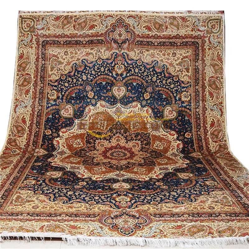 

HandKnotted Blue Wool And Silk Rug Handmade Beautiful Livingroom Carpets