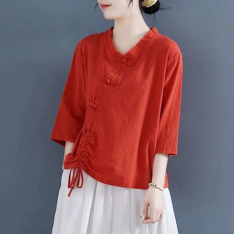 Woman Traditional Chinese Clothing Retro Solid Color Hanfu Top Women Tops Elegant Oriental Tang Suit Chinese Blouse 12700