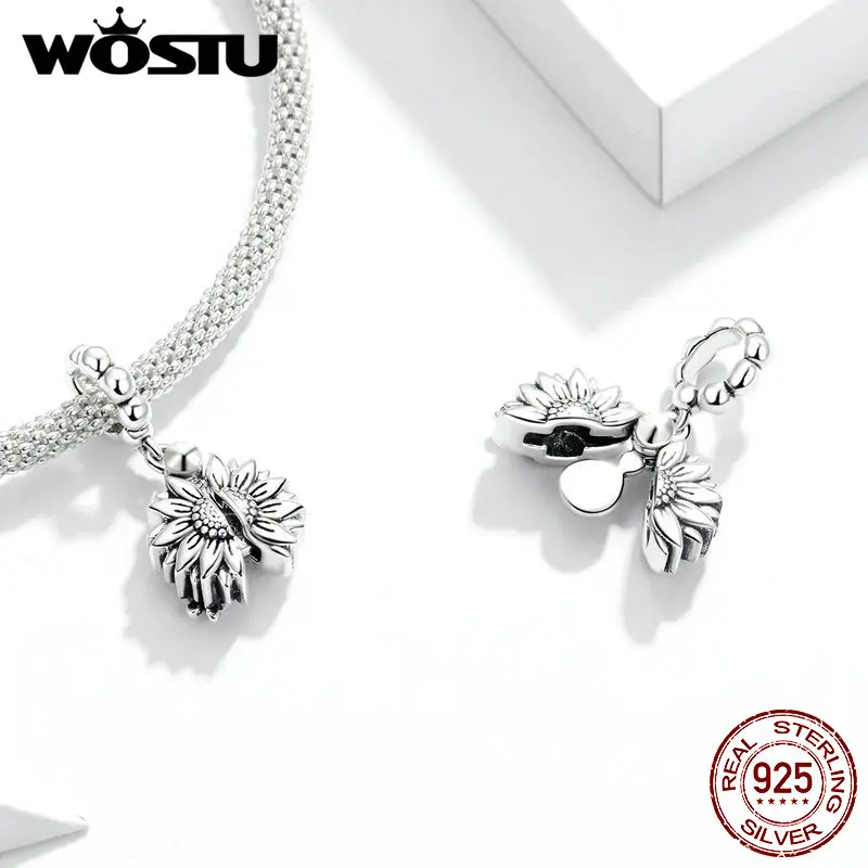 Подлинные серебряные подсолнухи WOSTU с улыбающимся лицом бусины для изготовления