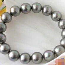 DYY 914+++ растягивающийся " Серый Круглый Южно-морской жемчужный браслет