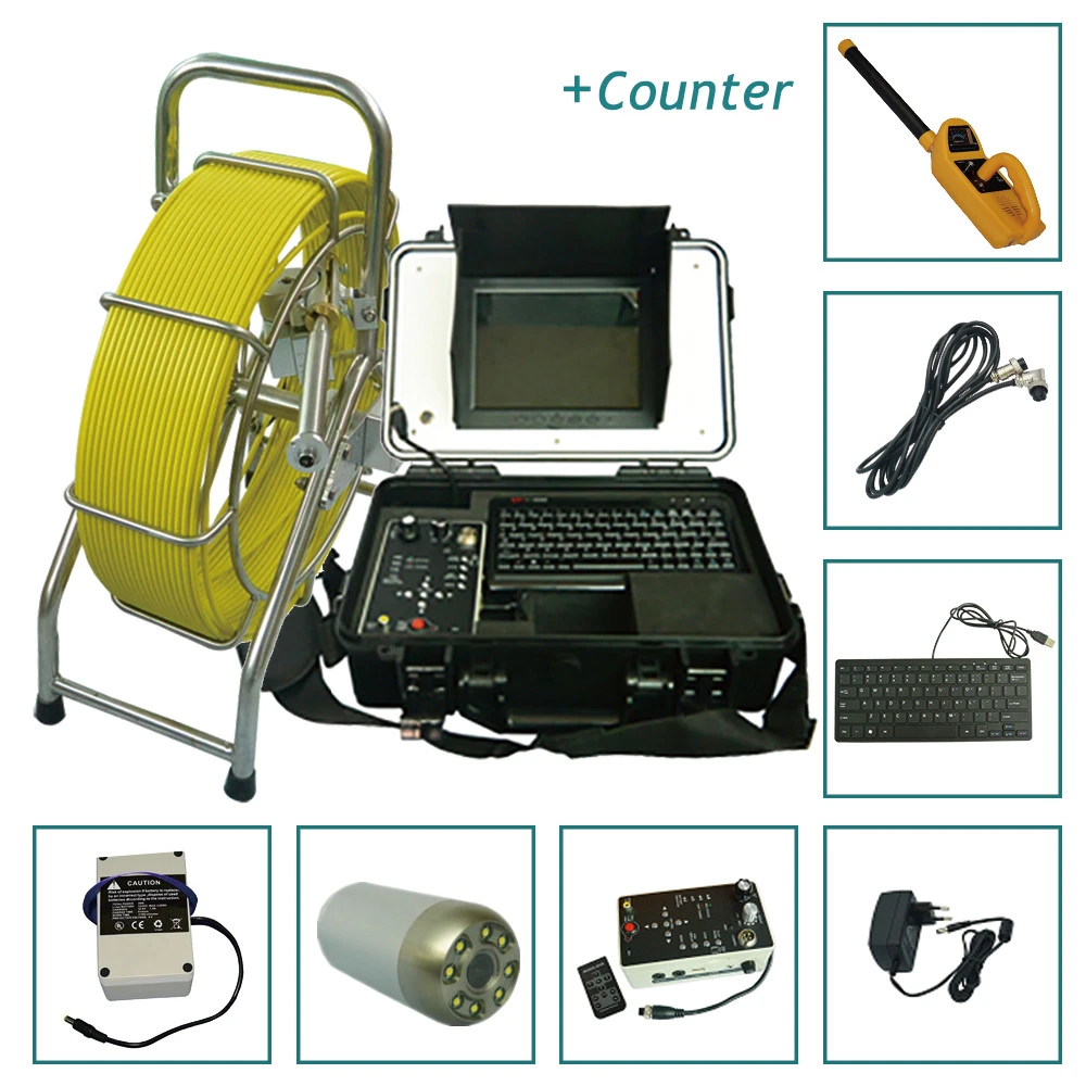 drain pipeline inspection camera 40mm self leveling head 60m cable with