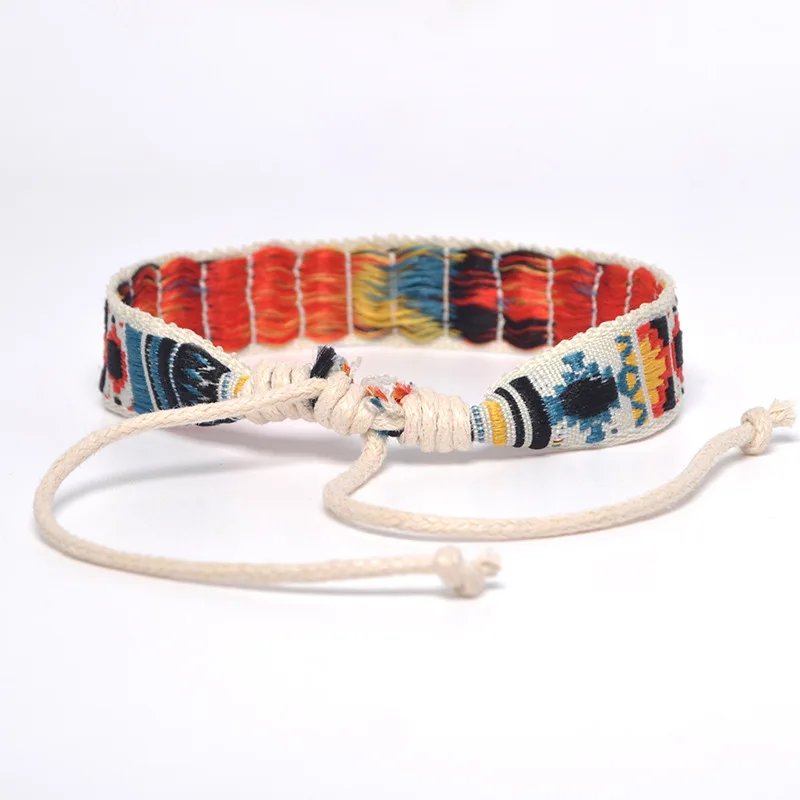 Bright Ethnic Folk Cotton And Linen Bracelet Retro Handmade Cord Embroidery Hippie Friendship Wrap Bracelets Women
