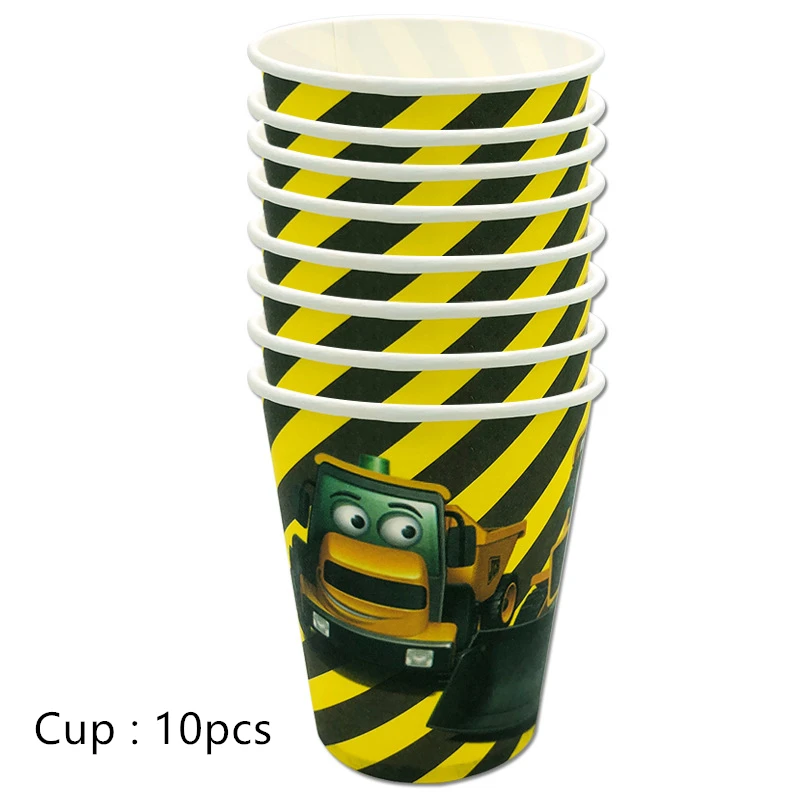 cup 10pcs Строительные вечерние экскаватор детские автомобили Мальчики экскаватор украшение для торта на день рождения на тему "Лошадки карусели" бумажные тарелки одноразовые трубочки украшения посуды - Цвет: cup 10pcs