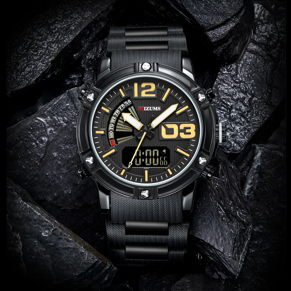 MIZUMS Quartz Analog Digital Sport Watch Men Waterproof Week Display Military Wrist Watches for Man Relogio Masculino Male Clock 7