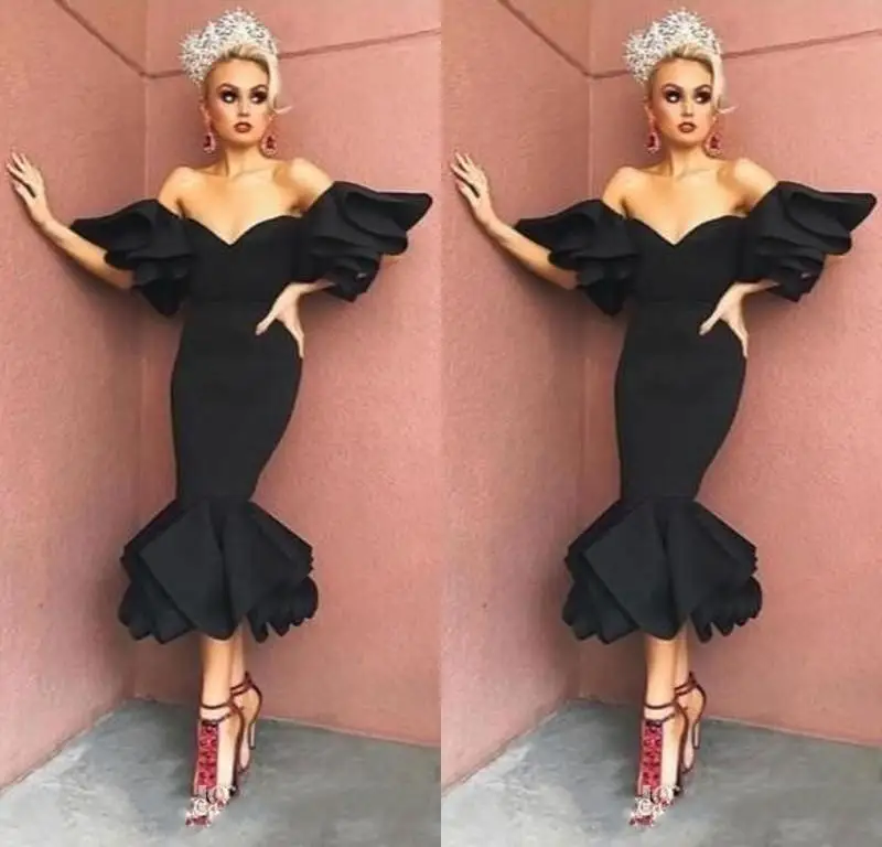 

Little Black Tea Length Short Prom Dresses 2020 Mermaid Sexy Sweetheart Off Shoulder Maid of Honor Party gowns Cocktail dress