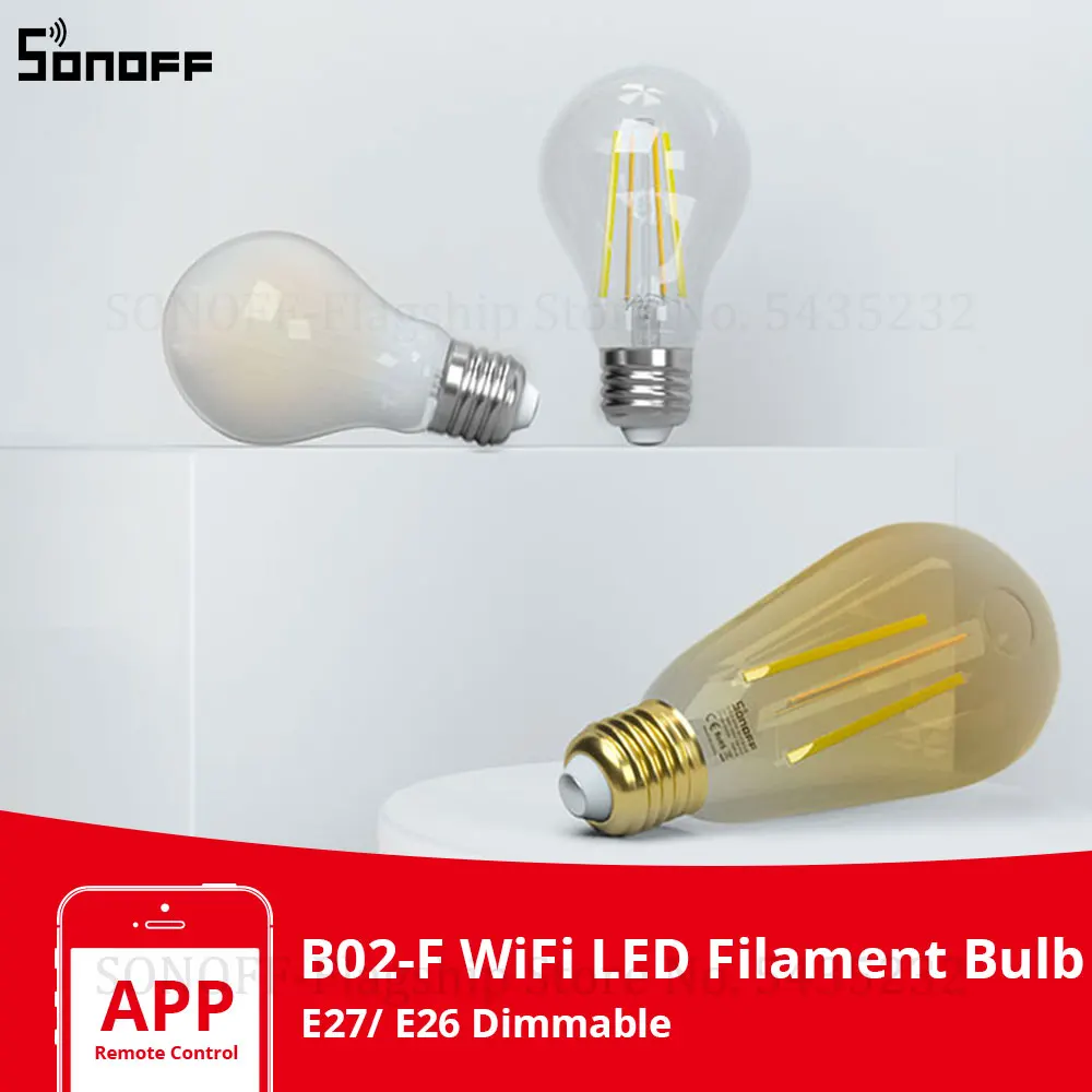SONOFF B02-F E27 Smart Wi-Fi LED Filament Light Bulb Dimmable Lamp Voice Control 