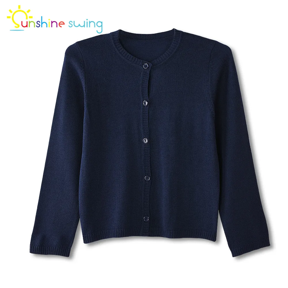 Sunshine Swing Fashion Children Toddler Girl Clothes Cardigan Sweater Single Breasted Knit Spring Autumn Navy Blue Sweater 4-16T girls lapel cherry solid color cardigan sweater toddler girl fall clothes toddler girl sweater baby girl winter clothes