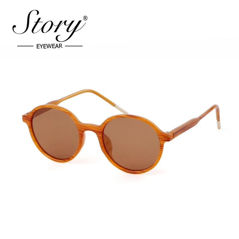 STORY retro oval sunglasses women 2019 brand designer vintage 90s Big frame Black Fake Wood Shades round sun glasses  S86215