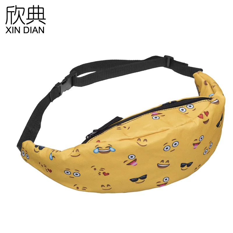 

2019 Money Pochete Xindian Factory Direct Sales Printing Emoji Expression Lady's Waistbag Outdoor Sports Running Portable Bag