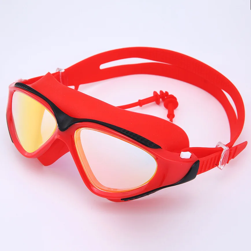 

New Style Big Box Colorful One-piece Earplug Goggles Men And Women High-definition Anti-fog Waterproof Swimming Goggles Plain Gl