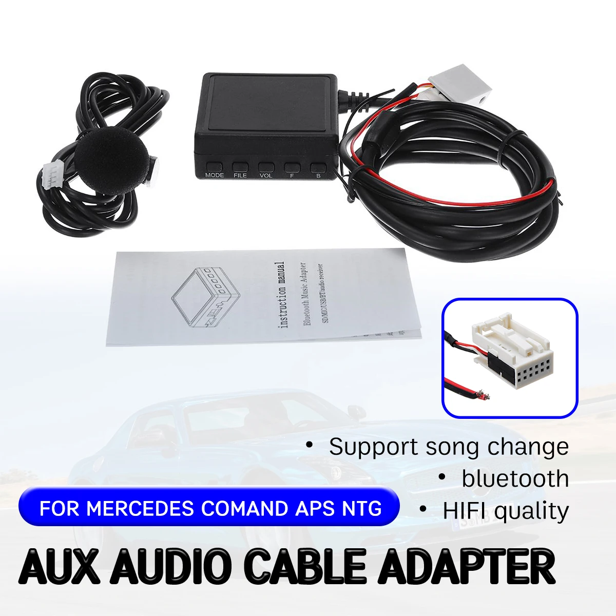 For Mercedes Benz W169 W245 W203 W209 W164 Bluetooth Aux Cable Adapter w/  Mic