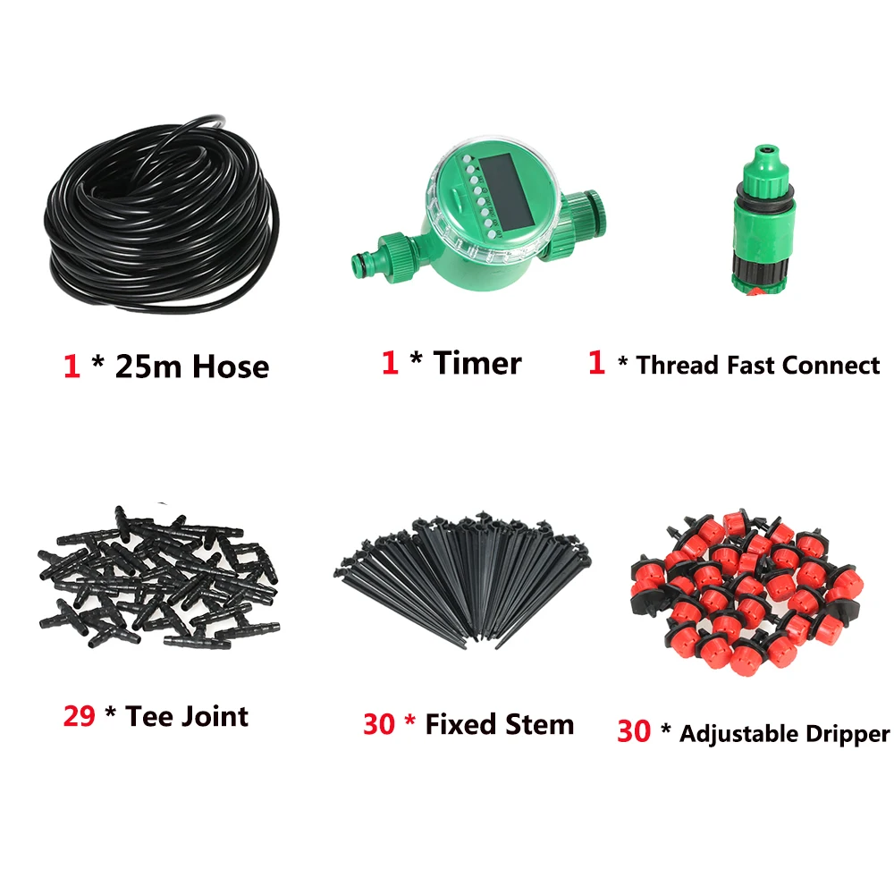 Plant Watering Drip Irrigation Kit DIY Watering System with Electronic Automatic Irrigation Timer Nozzles Misters Drippers 